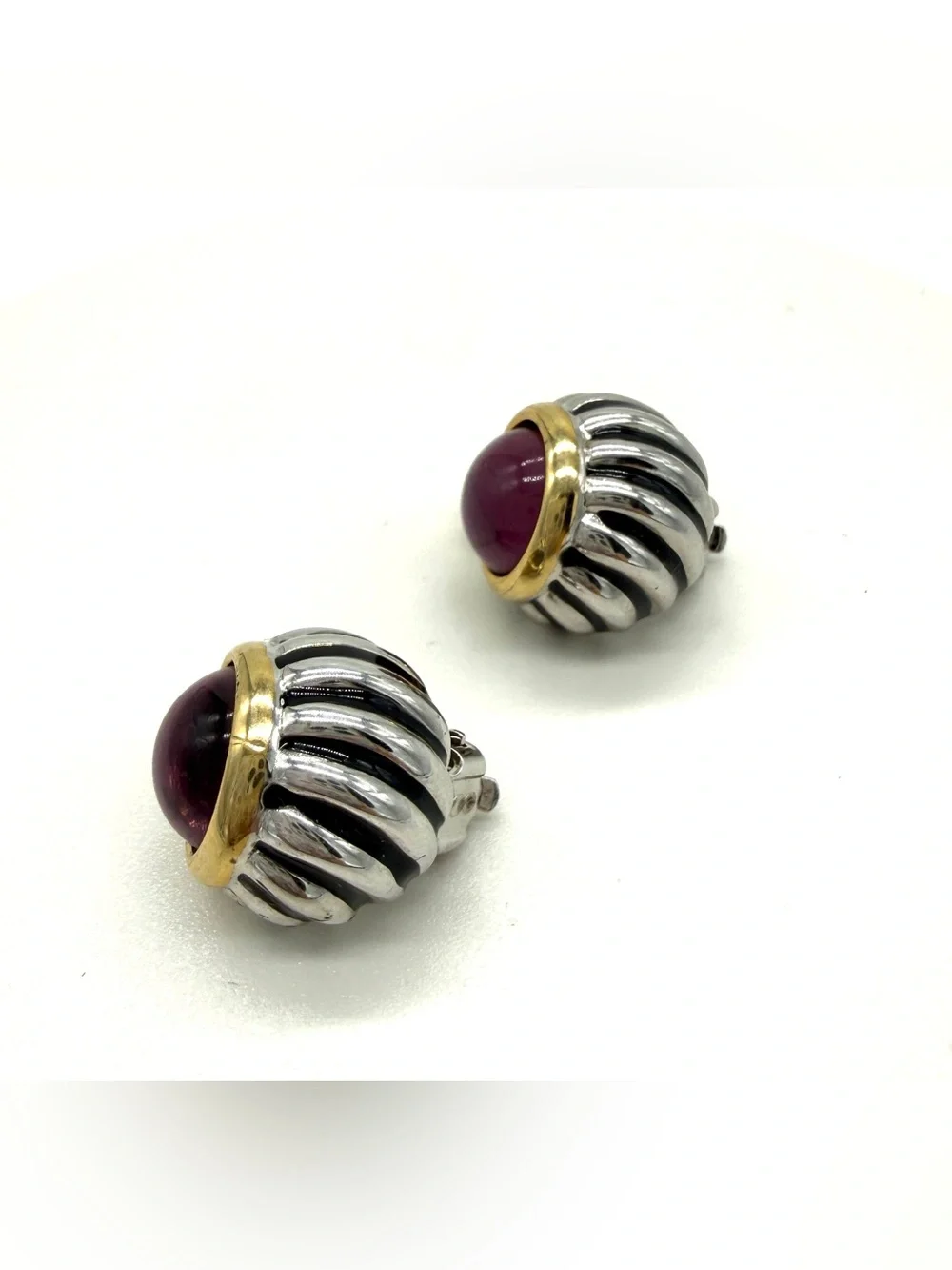 Vintage Erwin Pearl Two-Tone Domed Ribbed Clip-On Earrings